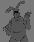  2021 animatronic anthro black_sclera bodily_fluids bow_tie buttons_(fastener) digital_drawing_(artwork) digital_media_(artwork) fangs featureless_crotch five_nights_at_freddy&#039;s floppy_ears greyscale into_the_pit lagomorph leporid looking_at_viewer machine male mammal monochrome motion_lines open_mouth pawpads pupils rabbit raised_arm robot scottgames sharp_teeth sketch skkortysoup solo spiral_eyes spring_bonnie_(fnaf) tears teeth video_games white_eyes white_pupils 