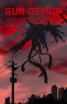  ammunition bird black_plume building bullet chainsaw_man cloud cloudy_sky gun gun_devil_(chainsaw_man) highres horror_(theme) monster night no_humans outdoors power_lines scenery shadow silhouette sinister sky solo tree utility_pole weapon wire 