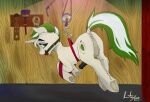  absurd_res animal_genitalia animal_penis anus ball_gag balls bdsm bondage bound brush cutie_mark equid equine equine_penis erection feral gag genitals hasbro hi_res hooves horn intox male mammal mint_leaf_(oc) my_little_pony paddle penis solo suspension suspension_bondage underhoof unicorn 