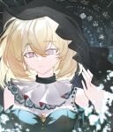  1girl absurdres artist_request bang_dream! bang_dream!_it's_mygo!!!!! black_background black_veil blonde_hair breasts chinese_commentary closed_mouth commentary_request commission doloris_(bang_dream!) earrings expressionless hair_between_eyes highres jewelry looking_at_viewer medium_hair misumi_uika purple_eyes second-party_source solo upper_body veil 