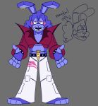  2021 accessory animatronic anthro belt blue_body bottomwear bracelet buckteeth button_(fastener) clothed clothing colored curled_hair ear_piercing ear_ring five_nights_at_freddy&#039;s five_nights_at_freddy&#039;s:_security_breach freckles fully_clothed glamrock_bonnie_(fnaf) hair hair_accessory hair_tie jewelry lagomorph leporid machine male mammal multicolored_body open_mouth pants piercing pink_eyes ponytail pseudo_clothing rabbit red_clothing red_shirt red_topwear robot scottgames shirt shoulder_pads skkortysoup solo spiked_bracelet spikes star star_marking teeth topwear two_tone_body video_games white_bottomwear white_clothing white_pants 