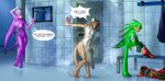 accipitrid accipitriform annoyed anthro avian balls barefoot beak bench bird blush boots breasts brown_body chest_tuft clothing countershade_torso countershading dialogue door door_handle doorknob dripping embarrassed fan_character feathered_chest feathers feet female flaccid footwear genitals gloves_(marking) green_body group hazmat_(character) hi_res hirundinid jet_the_hawk male mammal markings mirror mouse murid murine nipples nude oiioxoiio oscine passerine penis purple_body rodent sega shoes shower_door shower_room sonic_riders sonic_the_hedgehog_(series) speech_bubble swallow_(bird) tail tail_feathers tile tile_wall toes towel trio tuft vulva wall_(structure) water wave_the_swallow
