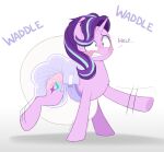  big_diaper blush clenched_teeth cutie_mark dialogue diaper diaper_fetish drop_shadow english_text equid equine female feral friendship_is_magic hair hasbro hi_res horn huge_diaper mammal my_little_pony puffy_diaper purple_hair quadruped shuphle simple_background solo starlight_glimmer_(mlp) teeth text unicorn waddling white_background 
