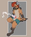  anthro biped blush boxers_(clothing) clothed clothing collar ejaculation erection genitals hair hi_res hyaenid looking_pleasured male male_focus mammal orange_hair penetrable_sex_toy penis projectile_cum sex_toy solo underwear underwear_only wufwufwotup 