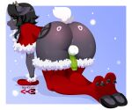 2025 all_fours anthro anus balls bangs big_butt black_hair blush body_blush bovid brown_horn butt butt_blush caprine christmas christmas_clothing clothing colored digital_drawing_(artwork) digital_media_(artwork) erection eyelashes femboy fur genitals glistening glistening_butt goat green_eyes green_penis grey_body grey_fur hair hi_res holidays hooves horn humanoid_genitalia humanoid_penis legwear looking_at_viewer looking_back looking_back_at_viewer male mammal markyanv_(artist) penis pink_nose presenting presenting_balls presenting_hindquarters presenting_penis rear_view red_clothing red_legwear red_stockings red_topwear shaded short_hair simple_background solo stockings tail topwear white_balls white_hair white_tail