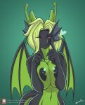  &lt;3 2022 anthro areola big_breasts blush breast_squish breasts dragon eyes_closed female gradient_background green_body green_hair green_scales grey_body hair hi_res horn kaya_(knockedoutdragon) looking_at_viewer lyorenth-the-dragon navel nipples nude scales scalie short_hair simple_background smile smiling_at_viewer solo squish wide_hips wings 