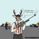 anthro anti-materiel_rifle antlers arctic_warfare_(gun) asgore_dreemurr asgore_running_over_dess black-tailed_deer black_hair bobcat boss_monster_(undertale) bovid brown_body brown_fur caprine car clothing cuff_(restraint) deer deltarune destruction felid feline fire ford_crown_victoria ford_f150 formal_wear fur gentlemanquentin goat group gun hair handcuffed handcuffs hi_res horn human light_truck looking_at_viewer lucas_hawes_(gentlemanquentin) lynx male mammal meme metal_cuffs necktie pickup_truck police police_car police_uniform police_vehicle ranged_weapon restraints rifle screenshot_redraw simple_background smile smiling_at_viewer sniper_rifle suspenders talbot_hawthorne_(gentlemanquentin) truck undertale_(series) uniform vehicle vehicle_destruction weapon