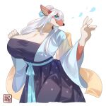  2022 5_fingers anthro blue_eyes breasts clothed clothing digital_media_(artwork) dress female fingers hair hi_res kawarage_yatano smile solo white_hair 