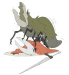 2025 2_horns 8_legs anthro anthro_on_feral arachnid arthropod bestiality black_body black_eyes black_legs bodily_fluids butt cloak clothing digital_media_(artwork) doggystyle duo female female_on_feral female_raped feral feral_raping_anthro flat_colors forced from_behind_position genital_fluids green_cloak green_clothing grey_body hi_res holding_melee_weapon holding_object holding_sword holding_weapon hollow_knight:_silksong hollow_knight_(franchise) horn hornet's_needle hornet_(hollow_knight) justdog male male/female male_raping_female melee_weapon motion_lines muckroach open_mouth pained_expression penetration penile penile_penetration penis_in_vagina pinned pinned_to_ground rape red_cloak red_clothing sex simple_background spider sweat sweatdrop sword team_cherry vaginal vaginal_fluids vaginal_fluids_on_butt vaginal_penetration weapon white_background white_head
