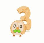  artist_name beak ben-day_dots bird black_eyes bow bowtie chinese_commentary closed_mouth commentary_request countdown film_grain full_body green_bow green_bowtie highres hightguy looking_at_viewer no_humans number_focus owl pokemon pokemon_(creature) rowlet screentones simple_background solo white_background 