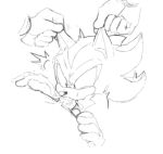  anthro arrow_hearted balls bodily_fluids cum cum_in_mouth cum_inside disembodied_penis duo ear_pull genital_fluids genitals low_res male male/male oral penis sega shadow_the_hedgehog sonic_the_hedgehog_(series) 