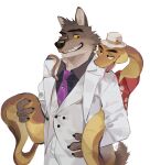  absurd_res anthro canid canine canis clothing dreamworks duo embrace feral fur hat headgear headwear hi_res hug male mammal mr._snake_(the_bad_guys) mr._wolf_(the_bad_guys) open_mouth reptile scales scalie snake suit the_bad_guys unknown_artist wolf wrapped 