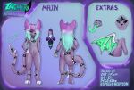 anklet anthro blue_hair bone_wings bracelet collar dark_sclera eyelashes femboy fur green_eyes green_markings green_tongue hair hair_over_eye hellveon hi_res horn jewelry legband living_tail long_eyelashes long_hair long_tail long_tongue male markings model_sheet multi_eye purple_body purple_fur purple_hair slim solo spanish_text spiked_anklet spiked_bracelet spiked_collar spiked_legband spikes standing tail text tongue unusual_anatomy unusual_tail unusual_wings wings zachiro404 zachiro_(zachiro404)