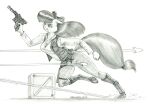  2022 accessory aged_up anthro apple_bloom_(mlp) baron_engel belt blaster boots breasts clenched_teeth clothing crossover ears_down earth_pony equid equine eyebrows female footwear friendship_is_magic graphite_(artwork) greyscale hair hair_accessory hair_bow hair_ribbon han_solo hasbro horse long_hair mammal monochrome my_little_pony pencil_(artwork) pivoted_ears pony ribbons running solo star_wars teeth topwear traditional_media_(artwork) vest weapon 