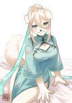  2022 5_fingers anthro breasts canid canine canis clothed clothing digital_media_(artwork) domestic_dog female fingers green_eyes hi_res kawarage_yatano mammal simple_background solo white_background 