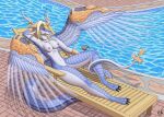  anthro dragon duel_monster female hi_res justablank nipples nude saffira_queen_of_dragons solo spread_wings swimming_pool wings 