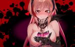  1girl :3 bare_shoulders blonde_hair blush breasts character_name cleavage closed_mouth covering covering_breasts girls&#039;_frontline headgear heart highres jewelry large_breasts long_hair looking_at_viewer m4_sopmod_ii_(girls&#039;_frontline) mechanical_arms multicolored_hair navel nude red_eyes red_hair ring ryuu_tou scarf single_mechanical_arm smile solo streaked_hair upper_body 