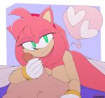  &lt;3 2020 amy_rose anthro bed breasts clothing duo erection eulipotyphlan faceless_character faceless_human faceless_male female female_focus female_on_human first_person_view furniture genitals gloves gloves_only green_eyes hair handjob handwear handwear_only hedgehog hi_res human human_on_anthro human_pov interspecies looking_at_viewer male male/female male_on_anthro male_pov mammal mostly_nude on_bed penile penis pictographics pink_body pink_hair sega sex smile solo_focus sonic_the_hedgehog_(series) speech_bubble surrealtone under_covers 