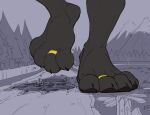  4_toes anthro barefoot beherit biped canid canine claws countryside crush destruction digital_drawing_(artwork) digital_media_(artwork) eeveelution feet foot_crush foot_fetish foot_focus fur hi_res larger_anthro macro male mammal moonlight_(ramsusxiii) nintendo paws pok&eacute;mon pok&eacute;mon_(species) simple_background size_difference solo stepped_on stomping toe_claws toes umbreon video_games 