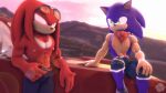  16:9 3d_(artwork) absurd_res anthro breasts clothed clothing digital_media_(artwork) duo echidna eulipotyphlan fur hedgehog hi_res knuckles_the_echidna loafsfm male male/male mammal monotreme nipples sega simple_background smile sonic_the_hedgehog sonic_the_hedgehog_(series) source_filmmaker widescreen 