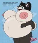  annoyed anthro belly belly_inflation big_belly big_breasts breast_expansion breasts canid canine canis domestic_dog expansion female hi_res huge_breasts husky hyper hyper_belly hyper_breasts inflation lonnyk mammal nordic_sled_dog nude solo spitz standing 