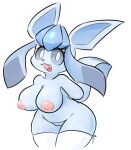  anthro areola belly big_breasts big_butt blue_body blue_sclera breasts butt canid cleavage clothed clothing curvy_figure eeveelution female genitals glaceon hands_behind_back hi_res legwear lhacedor looking_at_viewer mammal nintendo nipples nude pink_nipples pok&eacute;mon pok&eacute;mon_(species) pussy slightly_chubby smile solo stockings thick_thighs video_games wide_hips 