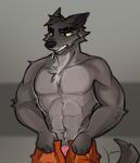  abs absurd_res anthro biped canid canine canis clothed clothing dreamworks grey_body hi_res loppifi male mammal mr._wolf_(the_bad_guys) muscular muscular_anthro muscular_male prison_uniform solo the_bad_guys topless topless_anthro topless_male underwear wolf yellow_eyes 