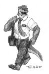  anthro bag bottomwear clothing echo_(game) echo_(series) echo_project humanoid lutrine male mammal mormonism mustelid necktie pants priest sydney_bronson video_games visual_novel 