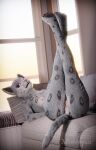  3d_(artwork) anthro anus breasts brittany butt clitoris day digital_media_(artwork) felid felide feline female furniture genitals hi_res inside invalid_tag mammal monarquis pantherine pose pussy snow_leopard sofa solo 