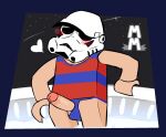  &lt;3 blush body_hair clothing erection genitals hot_tub human human_only lego looking_at_viewer male mammal naughtybassard nipples not_furry penis solo star_wars stormtrooper swimwear 