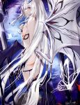  1girl ass breasts dragon_girl fairy_knight_lancelot_(fate) fairy_knight_lancelot_(final_ascension)_(fate) fate/grand_order fate_(series) highres long_hair purple_eyes sideboob solo umami_pineapple very_long_hair white_hair wings 
