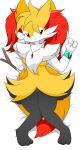  3_fingers 3_toes anthro bandage bed bracelet braixen breasts feet female fingers furniture hair hi_res jewelry lying lying_on_bed naka_(artist) necklace nintendo on_back on_bed pok&eacute;mon pok&eacute;mon_(species) red_eyes smile solo stick toes video_games 