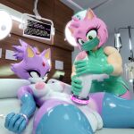 1:1 3d_(artwork) abs absurd_res accessory amy_rose anthro armwear balls big_penis blaze_the_cat bodily_fluids breasts clenched_teeth clothing cock_ring digital_media_(artwork) doctor dress duo edging elbow_gloves english_text eulipotyphlan eye_roll felid female fur genital_fluids genitals gloves gynomorph handjob handwear hedgehog hi_res hospital intersex intersex/female jewelry latex latex_clothing latex_dress latex_gloves latex_handwear latex_legwear latex_stockings latex_thigh_highs legwear mammal mask medical medical_gloves medical_instrument nipples nurse penile penis penis_accessory penis_jewelry pink_body pink_fur precum purple_body purple_fur scientific_instrument sega sex slicktex3d sonic_the_hedgehog_(series) stockings surgical_mask teeth text thigh_highs white_body white_fur