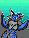  3:4 4_ears anthro avali avi_kelvie avian blue_body blue_feathers feathered_arms feathered_tail feathered_wings feathers grey_body grey_feathers looking_at_viewer low_res male multi_ear outline smile smiling_at_viewer solo that1foxartist wings 