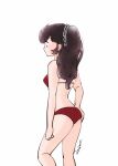  1girl amamorituyuko bare_legs benten_(urusei_yatsura) bikini brown_hair chain closed_mouth commentary from_behind hand_on_own_hip highres ponytail red_bikini single_sidelock solo swimsuit urusei_yatsura white_background 