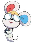  animal_crossing anthro blonde_hair book bottomless clothed clothing coat eyewear female glasses hair hi_res holding_book holding_object lab_coat looking_at_viewer mammal mouse multicolored_ears murid murine necktie nintendo petri_(animal_crossing) rodent simple_background smile solo topwear video_games white_body yen0028 