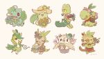 appletun applin apron bellsprout blue_flower blue_rose blush bouquet branch bright_pupils bulbasaur character_hat chespin chikorita closed_eyes clothed_pokemon commentary_request fangs flapple flower fomantis food fruit full_body gourgeist grass_type_theme_(pokemon) green_apron grookey hat hat_flower holding holding_bouquet holding_branch holding_food holding_fruit holding_plant holding_watering_can in_pot leaf leavanny lurantis no_humans nostrils one_eye_closed open_mouth outline pink_flower plant pokemon pokemon_(creature) pokemon_focus potted_plant pumpkaboo red_apron red_eyes red_flower red_rose red_scarf rose roselia_(pokemon) roserade rowlet scarf shaymin shaymin_(land) shaymin_(sky) simple_background smile snivy straw_hat sunflora sunflower sunkern swadloon themed_object treecko turtwig u_u victreebel vines watering_can white_background white_outline white_pupils yellow_flower yurano_(upao) 