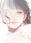  1girl bangs chikage_(chi_g0) closed_mouth commentary_request eyelashes floating_hair grey_hair heterochromia highres jewelry lace_trim light_smile lips looking_at_viewer necklace original pendant portrait red_eyes short_hair solo spaghetti_strap white_eyes wind 