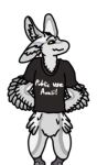  4_ears alpha_channel anthro avali avian black_clothing black_shirt black_topwear clothing feathered_arms feathered_ears feathered_wings feathers fur low_res male multi_ear shirt simple_background sly solo suggestive_dialogue suggestive_shirt t-shirt that1foxartist topwear transparent_background white_body white_fur wings yellow_eyes 
