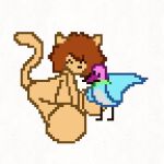 1:1 animated avian bird blue_body blue_fur bodily_fluids brown_hair columbid digital_media_(artwork) duo felid felimino feline felix_(felimino) feral fur hair happy heart_symbol kiss_on_lips kissing lion love male male/male mammal orange_body orange_fur owo palomino_(felimino) palomino_0v0 pantherine pigeon pink_head pixel_(artwork) pixel_animation pixelated pixelated_heart ruborised saliva saliva_on_face silly simple_background