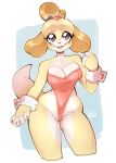  animal_crossing anthro big_breasts breasts canid canine canis clothing domestic_dog female glistening glistening_eyes hi_res isabelle_(animal_crossing) leotard mammal nintendo open_mouth portrait punkinbuu smile solo tagme three-quarter_portrait video_games wide_hips 