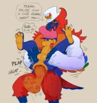  anal anal_full_nelson anal_penetration anthro anthro_on_anthro anthro_penetrated anthro_penetrating anthro_penetrating_anthro avian balls beak big_balls big_penis bird blue_body blue_scales blush butt clothed clothing daftpatriot demon duo english_text european_mythology feathers feet full_nelson full_nelson_(legs_held) genitals greek_mythology hat headgear headwear hi_res imp kings_of_hell kiss_mark kiss_mark_on_balls kiss_mark_on_face lipstick_on_face lipstick_on_penis luxuria_(kings_of_hell) male male/male male_penetrated male_penetrating male_penetrating_male multicolored_body multicolored_feathers muscular muscular_anthro muscular_male mythological_avian mythological_bird mythological_creature mythological_firebird mythology navel nipples pecs penetration penile penile_penetration penis penis_in_ass penis_size_difference phenex_(kings_of_hell) phoenix rainbow_body rainbow_feathers red_body red_feathers scales scalie sex size_difference smaller_penetrated solo speech_bubble standing standing_sex text toes tongue tongue_out top_hat wings 