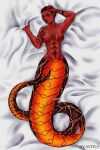  absurd_res apode avastra big_breasts breasts brown_hair draconcopode female gladiator hair hi_res lamia lamia_(character) legless nipples nude reptile scalie serpentine snake solo split_form tail tattoo warrior 