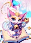 2026 ambiguous_gender bloominglynx book digital_drawing_(artwork) digital_media_(artwork) domestic_cat feet felid feline felis female_(lore) feral front_view fur hi_res league_of_legends looking_at_viewer mammal riot_games sitting smile solo tail teeth tencent toes tongue yuumi_(lol)