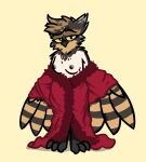 2026 aliasing anthro avian beak bedroom_eyes bird bizart bottomless breasts brown_body brown_feathers claws clothed clothing coat coat_only digital_media_(artwork) elaine_(bizart) feathers feet female fur_coat grey_body grey_feathers greying_hair hair half-closed_eyes hi_res looking_at_viewer mature_anthro mature_female narrowed_eyes non-mammal_breasts owl presenting presenting_breasts pygmy_owl seductive semi-anthro simple_background smile talons toes topwear topwear_only true_owl undressing white_body white_feathers winged_arms wings yellow_eyes