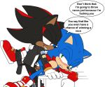  andromorph anthro arrow_hearted balls blush bodily_fluids bottomless clothed clothing crossgender dialogue duo furniture genitals hi_res intersex intersex/male jacket male on_table penis pubes pussy sega shadow_the_hedgehog sonic_the_hedgehog sonic_the_hedgehog_(series) speech_bubble sweat table topwear vaginal 