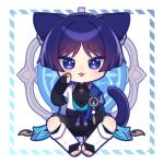  1boy :p akanbe animal_ears between_legs black_bodysuit black_bow black_bridal_gauntlets black_shorts blue_cape blue_gem blue_hat blue_jingasa blue_kimono blue_pupils blue_sleeves blunt_ends bodysuit bow bridal_gauntlets cape cat_boy cat_ears cat_tail chibi chibi_only choppy_bangs circle_hands commentary eyelid_pull feathers furisode gem genshin_impact gold gold_ring gradient_hair hand_between_legs hand_up hat japanese_clothes jingasa juban kimono layered_sleeves leg_warmers looking_at_viewer male_focus mandala mandarin_collar middle_ring mirin_eu multicolored_hair open_clothes open_kimono parted_bangs pink_hair pom_pom_(clothes) purple_eyes purple_hair purple_sash sash scaramouche_(genshin_impact) short_sleeves shorts shoulder_peek side_cape sitting solo straight-on tail tassel toeless_legwear tongue tongue_out twitter_username untranslatable_commentary unworn_hat unworn_headwear vision_(genshin_impact) wanderer_(genshin_impact) white_kimono white_leg_warmers white_sleeves white_trim yellow_feathers 