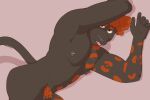 2024 anthro armpit_hair barbell_piercing black_body black_fur body_hair brown_eyes ear_piercing eyebrows facial_piercing felid flesh_tunnel full_body_tattoo fur gale_(p_rindustries) gauged_ear genitals hair male mammal nipple_barbell nipple_piercing nipples nude p_rindustries pantherine penis piercing pubes raised_arms red_background red_hair signature simple_background solo tongue tongue_out tongue_piercing whisker_spots