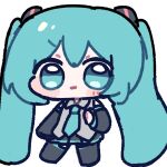  1girl black_skirt blue_eyes blue_hair chibi chibi_only closed_mouth commentary_request hatsune_miku highres miratsu_(miratsu169) necktie one_eye_closed simple_background skirt solo twintails vocaloid white_background 