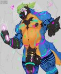 accessory anthro avian balls beak beard big_balls big_penis bird blue_body blue_feathers bodypaint claws cock_ring cosmicat facial_hair feathers foreskin front_view genitals glowstick hi_res huge_penis humanoid_genitalia humanoid_penis jewelry macaw male manly musclegut muscular muscular_anthro muscular_male neotropical_parrot nude_male parrot penis penis_accessory penis_jewelry rave solo solo_focus tail thick_penis true_parrot yellow_body yellow_feathers